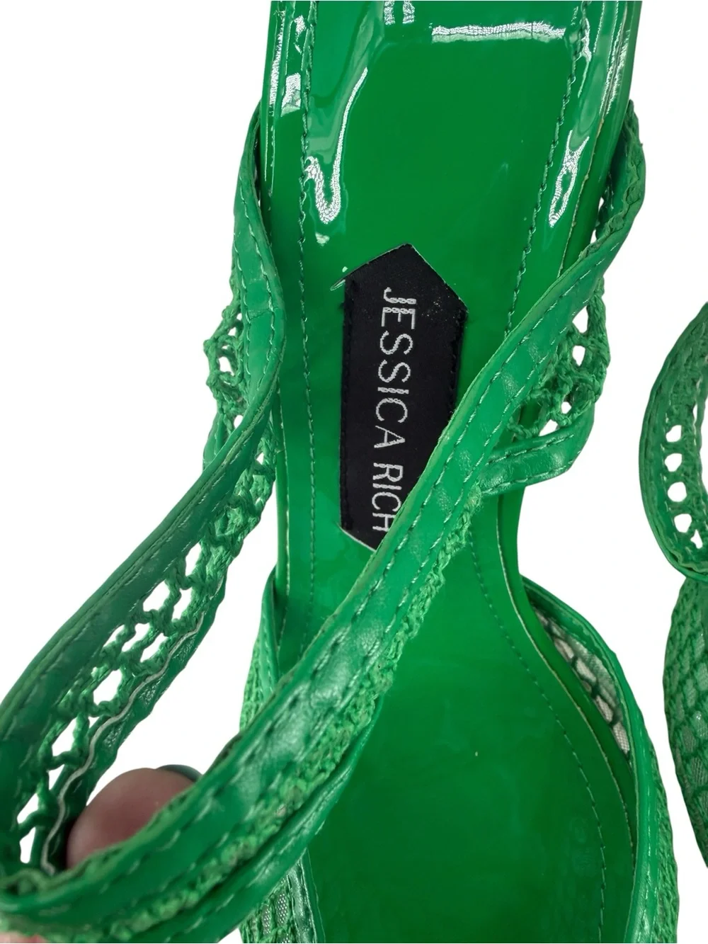 Jessica Rich Bright Green Fishnet 4” Stiletto Pointed Toe Heels NWOB EU41 US 10